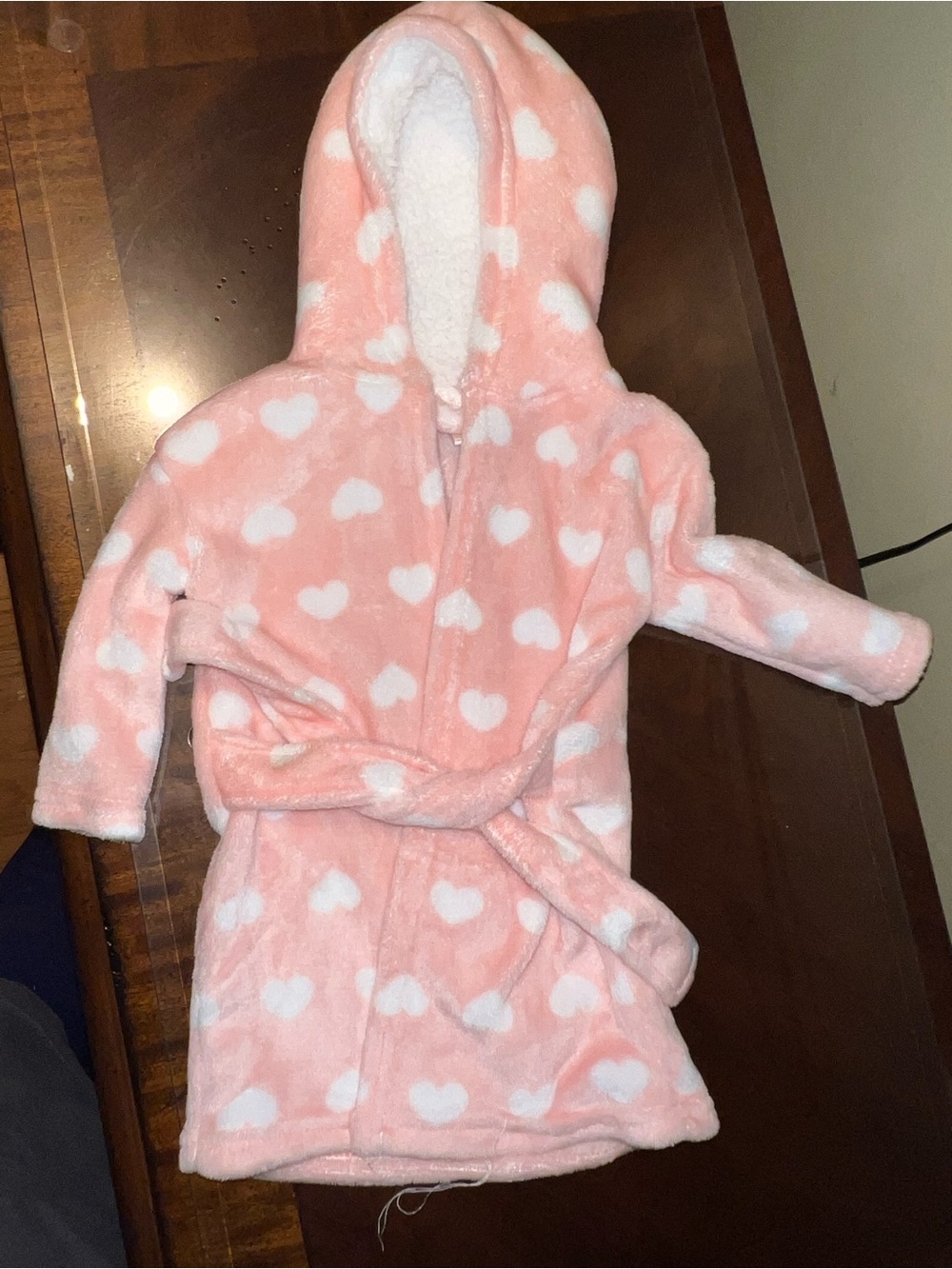 Plush Pink Heart Hooded Baby Robe with Belt